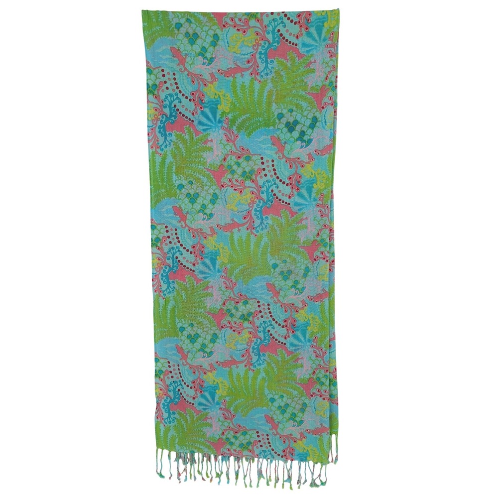 Lilly Pulitzer Scarf Sarong Womens OS Blue Green Pink Under the Sea Gecko Resort - Picture 5 of 8